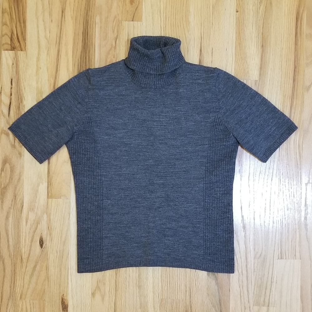 Korean Brand Short Sleeve Turtleneck Sweater Dark Gray 100% Wool Size Small
